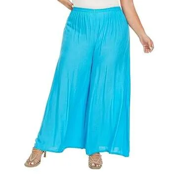 Beautybatik Purple Solid Rayon Women Flowy Loose Palazzo Wide Leg Flare Pants Trouser Plus Size 3X
