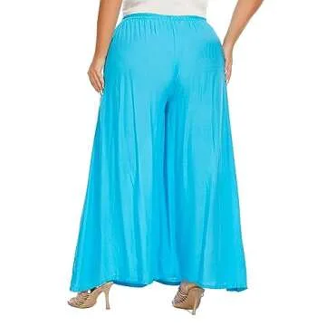 Beautybatik Purple Solid Rayon Women Flowy Loose Palazzo Wide Leg Flare Pants Trouser Plus Size 3X
