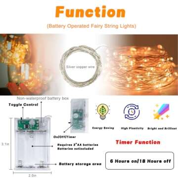 4 Pack 20FT 60 LED Fairy Lights Battery Operated with Timer, Waterproof Twinkle Lights Indoor Outdoor, Cuttable String Lights for Bedroom, Wedding, DIY, Centerpiece, Christmas Decoration (Warm White)
