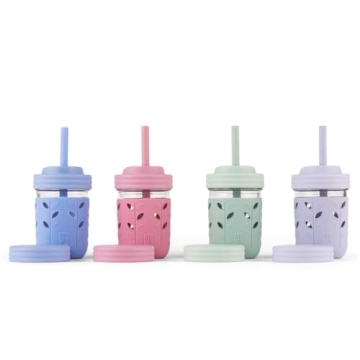 Elk and Friends Kids & Toddler Cups | The Original Glass Mason jars 8 oz with Silicone Sleeves & Sil...