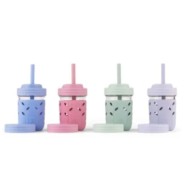 Elk and Friends Kids & Toddler Cups | The Original Glass Mason jars 8 oz with Silicone Sleeves & Sil...