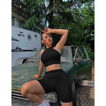 GOBLES Women's Sexy 2 Piece Outfits Sleeveless Crop Top With Shorts Jumpsuits Black