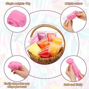 WONVOC Needle Felting Wool 80 g, 8 Colors Nature Wool Roving Yarn, Hand Spinning Wool Roving Wool Yarn for DIY Craft Materials and Felting Wool Craftsmen, 10g/Color (Summer)