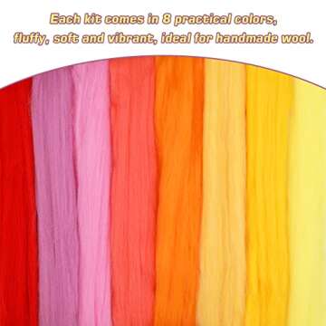 WONVOC Needle Felting Wool 80 g, 8 Colors Nature Wool Roving Yarn, Hand Spinning Wool Roving Wool Yarn for DIY Craft Materials and Felting Wool Craftsmen, 10g/Color (Summer)