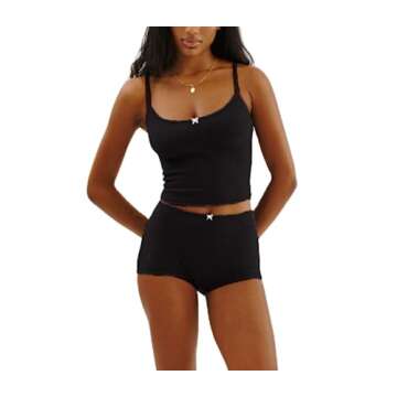 Seyurigaoka Women Y2k 2 Piece Lace Shorts Set Sleeveless V Neck Cami Top with Shorts Pajamas Sets Sl...