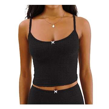 Seyurigaoka Women Y2k 2 Piece Lace Shorts Set Sleeveless V Neck Cami Top with Shorts Pajamas Sets Sleepwear (strap black, M)