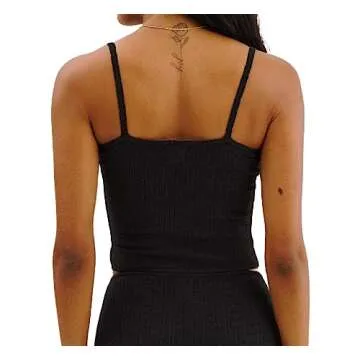 Seyurigaoka Women Y2k 2 Piece Lace Shorts Set Sleeveless V Neck Cami Top with Shorts Pajamas Sets Sleepwear (strap black, M)