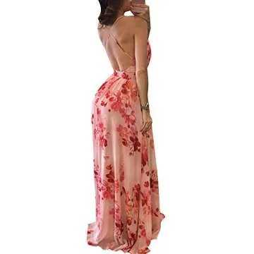 Remelon Womens Sexy Spaghetti Strap Deep V Neck Floral Boho Criss Cross Backless Chiffon Beach Party...