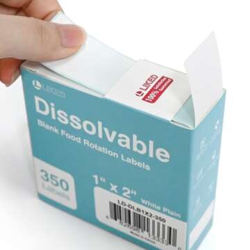 L LIKED 350 Stickers Dissolvable Food Labels 1x2 inch for Containers 350 Labels Per Roll