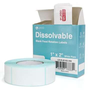 L LIKED 350 Stickers Dissolvable Food Labels 1x2 inch for Containers 350 Labels Per Roll