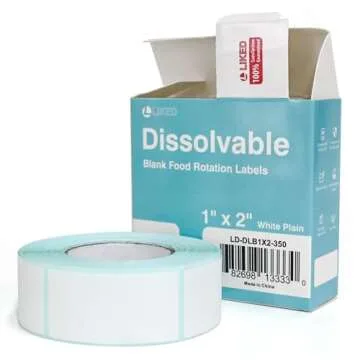 L LIKED 350 Stickers Dissolvable Food Labels 1x2 inch for Containers 350 Labels Per Roll