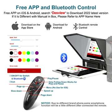 Desview T2 Teleprompter, 8 inch HD Display Glass, Teleprompter with Remote Control, Compatible with iPhone/ipad/DSLR Cameras,App Compatible with iOS/Android, Easy Assembly for Online Teaching