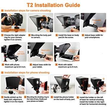 Desview T2 Teleprompter, 8 inch HD Display Glass, Teleprompter with Remote Control, Compatible with iPhone/ipad/DSLR Cameras,App Compatible with iOS/Android, Easy Assembly for Online Teaching