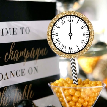 Big Dot of Happiness 2025 New Year's Eve Paper Straw Decor, Gold 2025 New Years Eve Party Supplies, Striped Decorative NYE Straws, 2025 Straw Decorations, Set of 24