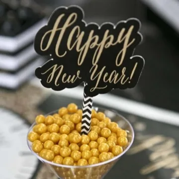 Big Dot of Happiness 2025 New Year's Eve Paper Straw Decor, Gold 2025 New Years Eve Party Supplies, Striped Decorative NYE Straws, 2025 Straw Decorations, Set of 24