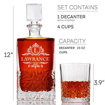 Personalized Whiskey Decanter Set - Custom 5pc Glassware
