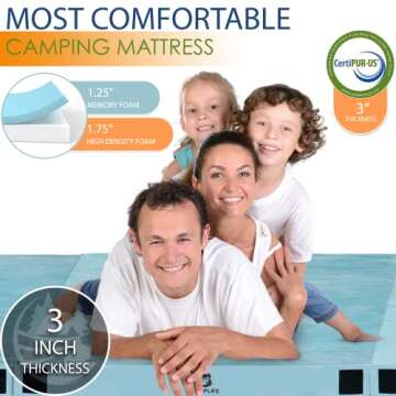 Memory Foam Camping Mattress CertiPUR-US Certified Most Comfortable Camping Pad with Carry Bag Travel Roll Up Mat Removable Water Resistant Cover Roll Out Sleeping Pad Floor Bed