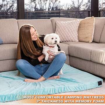 Memory Foam Camping Mattress CertiPUR-US Certified Most Comfortable Camping Pad with Carry Bag Travel Roll Up Mat Removable Water Resistant Cover Roll Out Sleeping Pad Floor Bed