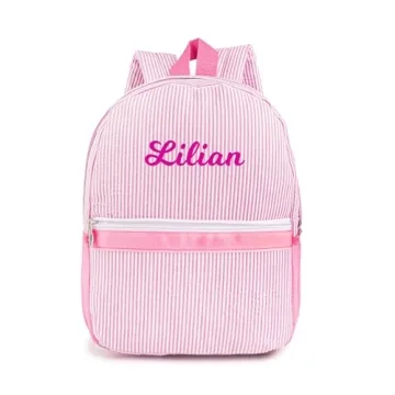 MT WORLD Personalized Backpack for Toddlers - Cute Seersucker Daycare Bag