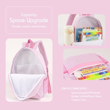 Personalized Toddler Backpack for Girls 5-9 Seersucker