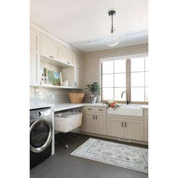 Cream Beige Oushak Rug, Modern Small Rugs, Vintage, Turkish, Eclectic, Floral, Pastel, Washable, Doo...