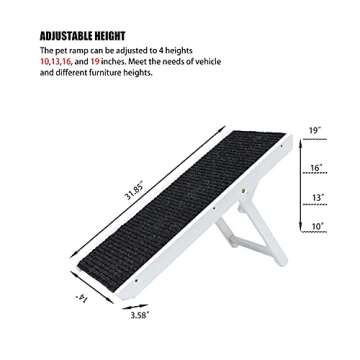 MEWANG 19" Tall Adjustable Pet Ramp - Ideal for Small Dogs & Cats, Non-Slip Surface