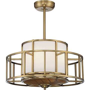 Savoy House Oslo Modern White Linen Fabric Fandelier Ceiling Fan with Remote, 4-Light 24 Total Watts...