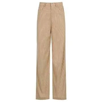 Corduroy High Waisted Baggy Pants for Women Vintage y2k Straight Leg Pants Loose Fit with Pocket Wide Leg
