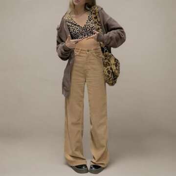 Corduroy High Waisted Baggy Pants for Women Vintage y2k Straight Leg Pants Loose Fit with Pocket Wide Leg