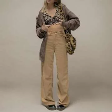 Corduroy High Waisted Baggy Pants for Women Vintage y2k Straight Leg Pants Loose Fit with Pocket Wide Leg