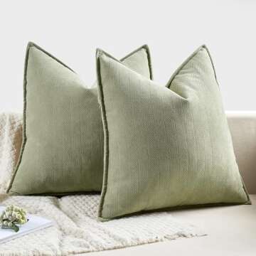 MIULEE Pack of 2 Sage Green Decorative Pillow Covers 20x20 Inch Soft Chenille Couch Throw Pillows Farmhouse Cushion Covers with Elegant Design for Sofa Bedroom Living Room Spring Home Decor
