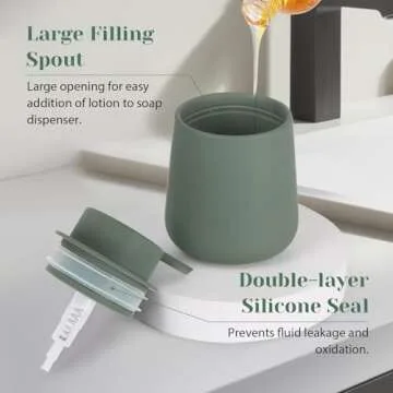 INGOFIN Ceramic Lotion Dispenser - 12oz Refillable Hand Soap Dispenser Bathroom, Modern Liquid Soap Dispenser with Pump, Dish Soap Dispenser for Kitchen, Matte Green