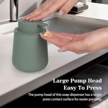 INGOFIN Ceramic Lotion Dispenser - 12oz Refillable Hand Soap Dispenser Bathroom, Modern Liquid Soap Dispenser with Pump, Dish Soap Dispenser for Kitchen, Matte Green