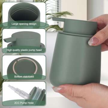 INGOFIN Ceramic Lotion Dispenser - 12oz Refillable Hand Soap Dispenser Bathroom, Modern Liquid Soap Dispenser with Pump, Dish Soap Dispenser for Kitchen, Matte Green