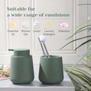 INGOFIN Ceramic Lotion Dispenser - 12oz Refillable Hand Soap Dispenser Bathroom, Modern Liquid Soap Dispenser with Pump, Dish Soap Dispenser for Kitchen, Matte Green