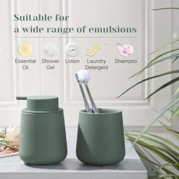 INGOFIN Ceramic Lotion Dispenser - 12oz Refillable Hand Soap Dispenser Bathroom, Modern Liquid Soap Dispenser with Pump, Dish Soap Dispenser for Kitchen, Matte Green