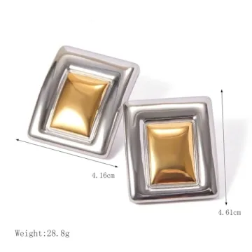 Trendy Chunky Gold Rectangle Earrings for Women