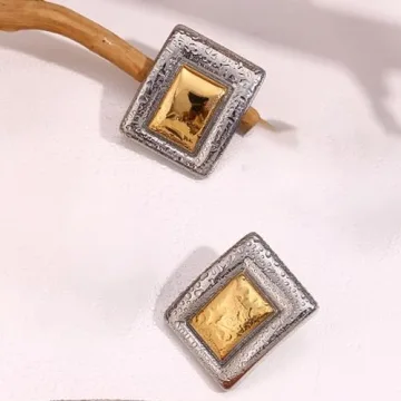 Trendy Chunky Gold Rectangle Earrings for Women