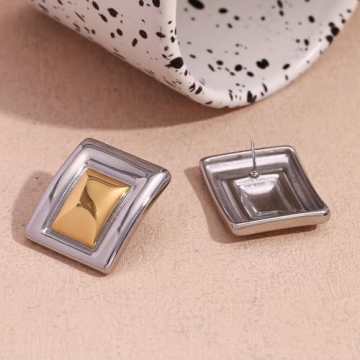 Trendy Chunky Gold Rectangle Earrings for Women
