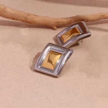 Trendy Chunky Gold Rectangle Earrings for Women