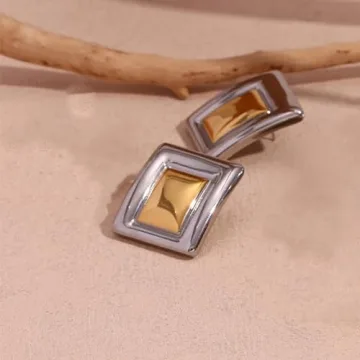 Trendy Chunky Gold Rectangle Earrings for Women