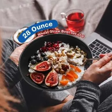 Mfacoy Unbreakable Cereal Bowls Set of 6, 28 OZ Premium Wheat Straw Bowls, Lightweight Dessert Bowls, Reusable Soup Bowls, Microwave Safe Bowls for Camping, RV, Dorm, Soup, Oatmeal, Ramen, BPA-Free