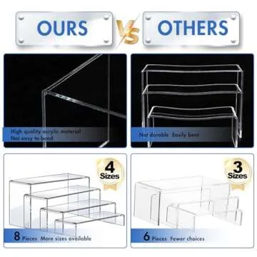 Aheroi Large Acrylic Risers, 8 Pcs 2 Set(7”L~8”L~9”L) Acrylic Display Set Rectangular Stands Shelf Clear Display Risers for Decor, Cake Shelves Retail Shoe Showcase