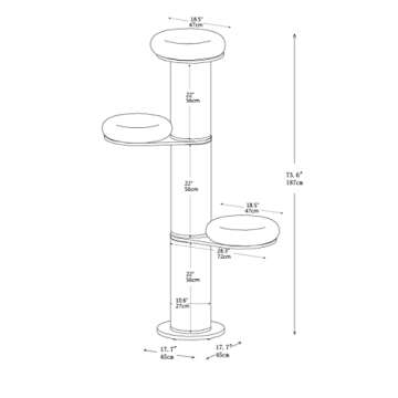 AGILE 74" Tall Wood Cat Tower Tree Wall Anchored with Sisal Scratching Climbing Posts (Oliver)