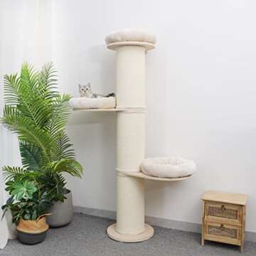 AGILE 74" Tall Wood Cat Tower Tree Wall Anchored with Sisal Scratching Climbing Posts (Oliver)