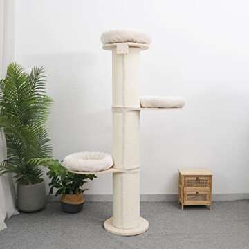 AGILE 74" Tall Wood Cat Tower Tree Wall Anchored with Sisal Scratching Climbing Posts (Oliver)