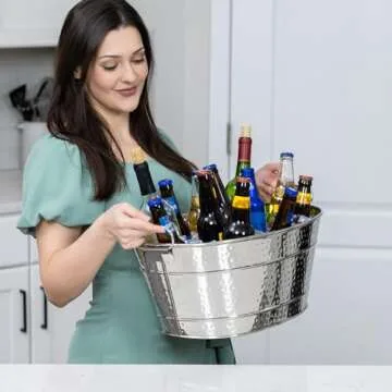 BREKX Stainless Steel Beverage Tub for Parties, Leak-Resistant/Rust-Proof, Durable Beer and Wine Dri...