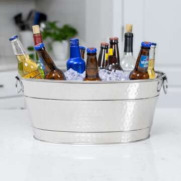 BREKX Stainless Steel Beverage Tub for Parties, Leak-Resistant/Rust-Proof, Durable Beer and Wine Drink Tub with Handles