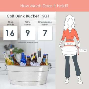 BREKX Stainless Steel Beverage Tub for Parties, Leak-Resistant/Rust-Proof, Durable Beer and Wine Drink Tub with Handles