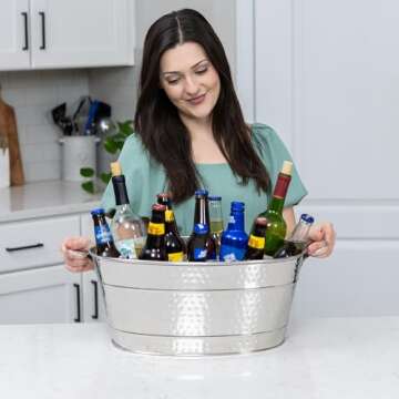BREKX Stainless Steel Beverage Tub for Parties, Leak-Resistant/Rust-Proof, Durable Beer and Wine Drink Tub with Handles